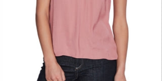 1.STATE Top feminino com manga plissada rosa tamanho pequeno