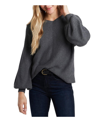 1.state Suéter feminino de malha canelada com manga bolha, tamanho médio