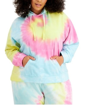 Moletom com capuz feminino tie-dye da Full Circle Trends, azul, tamanho 2X
