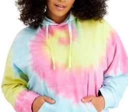 Moletom com capuz feminino tie-dye da Full Circle Trends, azul, tamanho 2X