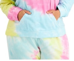 Moletom com capuz feminino tie-dye da Full Circle Trends, azul, tamanho 2X