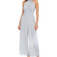Macacão feminino Moon River com decote halter e pernas largas e bolinhas, branco/azul, tamanho P