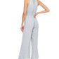 Macacão feminino Moon River com decote halter e pernas largas e bolinhas, branco/azul, tamanho P