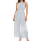 Macacão feminino Moon River com decote halter e pernas largas e bolinhas, branco/azul, tamanho P