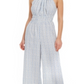 Macacão feminino Moon River com decote halter e pernas largas e bolinhas, branco/azul, tamanho P