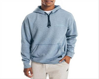 Moletom com capuz Nautica Masculino de lã sustentável, azul âncora mesclado, tamanho M