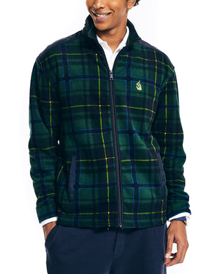 Jaqueta de lã xadrez Nautica masculina com zíper completo, verde, tamanho pequeno