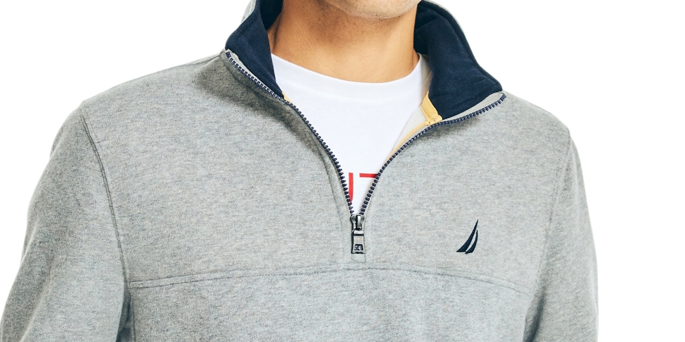 Moletom masculino Nautica J Class Classic Fit com zíper de um quarto, cinza, tamanho X-S