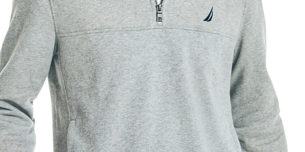 Moletom masculino Nautica J Class Classic Fit com zíper de um quarto, cinza, tamanho X-S