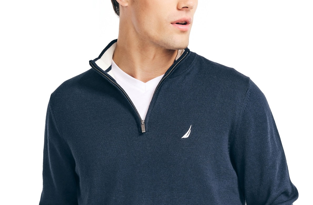 Suéter Nautica Masculino Navtech Performance Classic Fit Solid com zíper de um quarto, azul, tamanho XXX-G