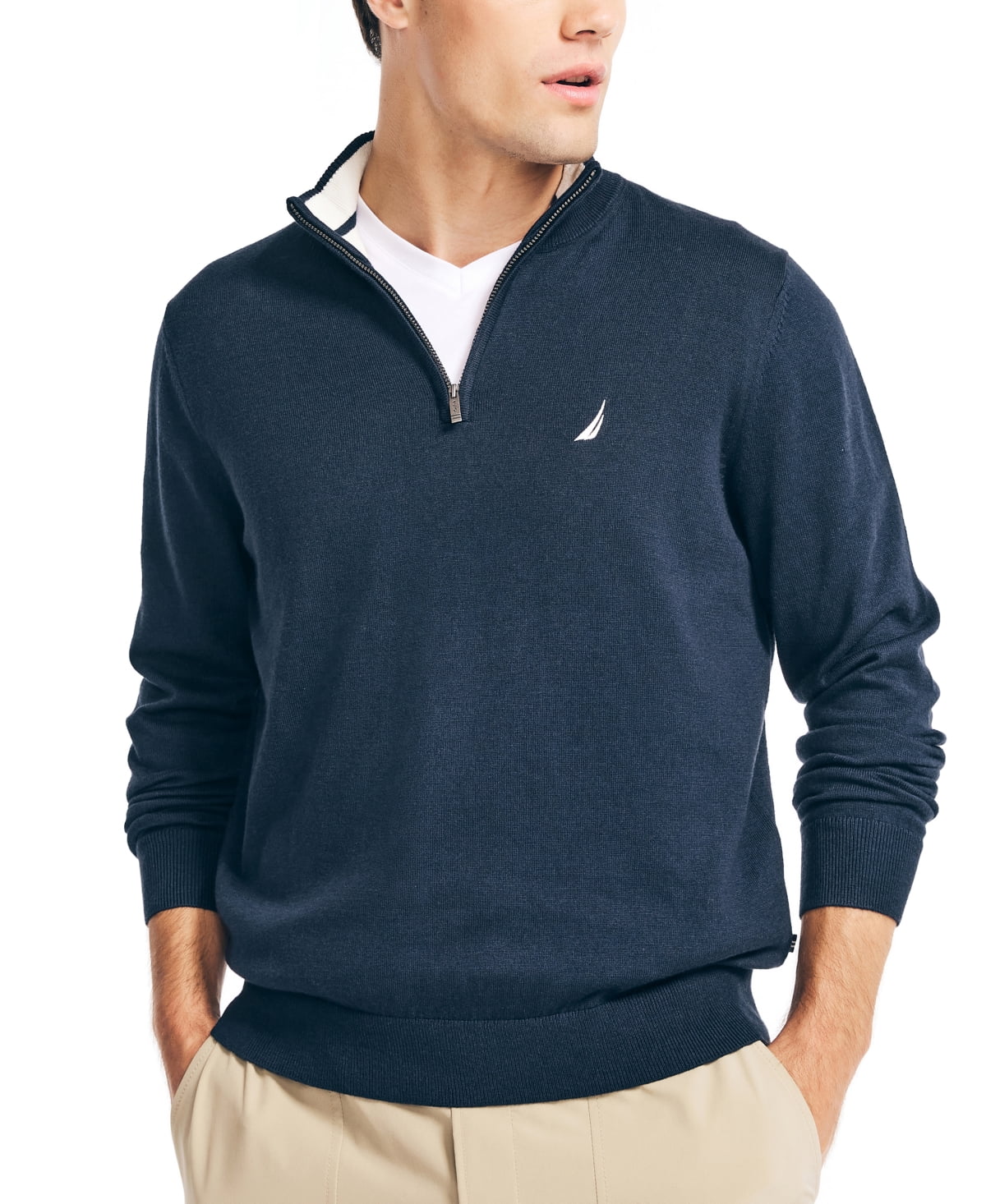 Suéter Nautica Masculino Navtech Performance Classic Fit Solid com zíper de um quarto, azul, tamanho XXX-G