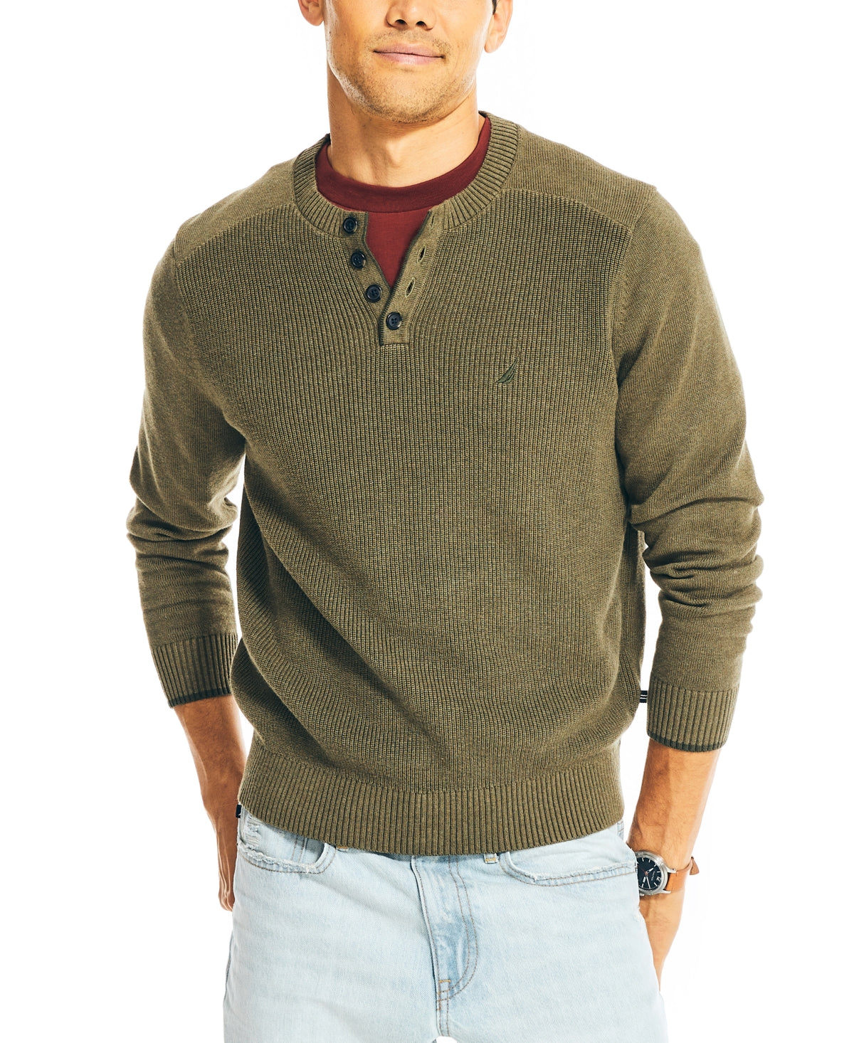 Suéter Henley Texturizado Nautica Masculino, Verde, Tamanho XS