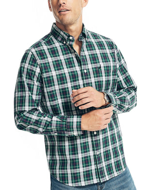 Camisas masculinas Nautica resistentes a rugas para uso no trabalho e nas férias, tamanho médio, verde
