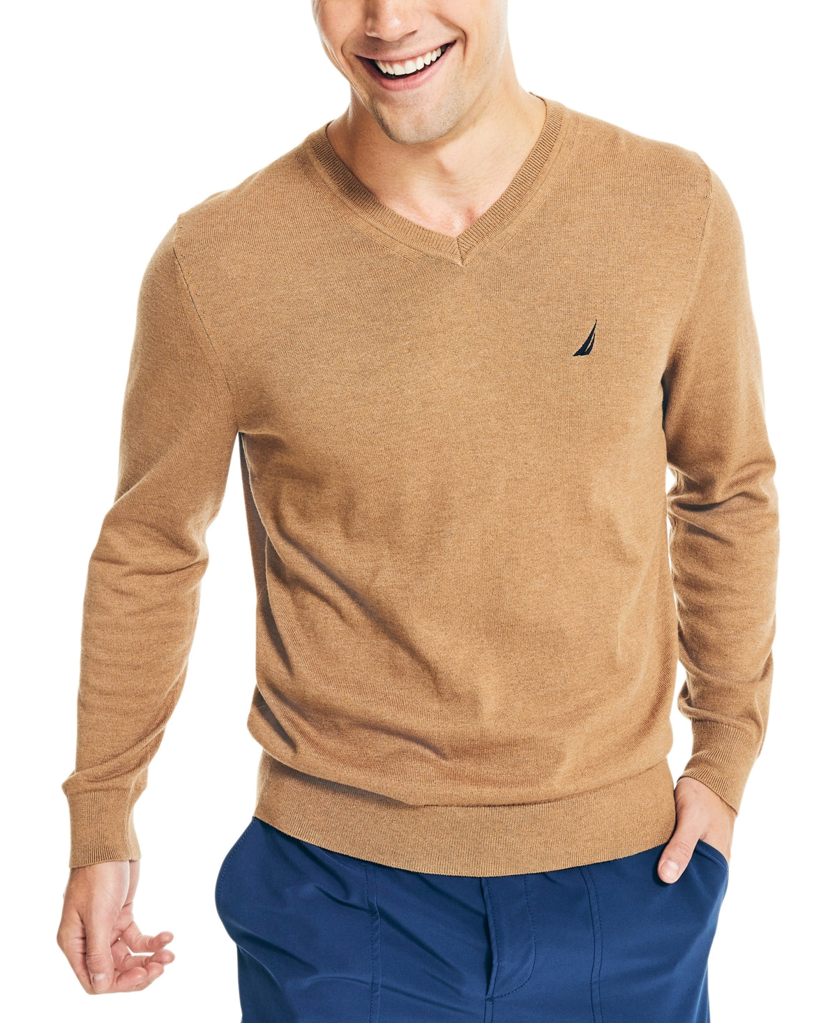 Suéter Nautica Masculino Navtech Performance Classic Fit Gola V Macia Marrom Tamanho XXX-G