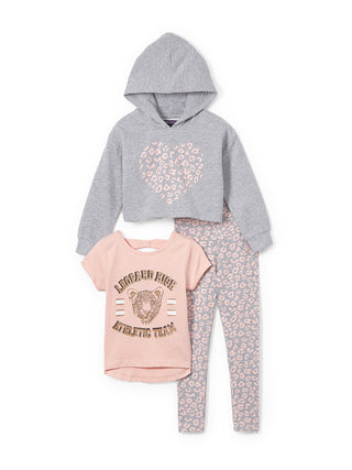 Conjunto de 3 peças com estampa de leopardo para meninas da Limited Too Toddler em vários tamanhos 2T-4T - Variação de cor