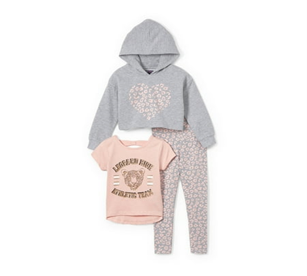 Conjunto de 3 peças com estampa de leopardo para meninas da Limited Too Toddler em vários tamanhos 2T-4T - Variação de cor