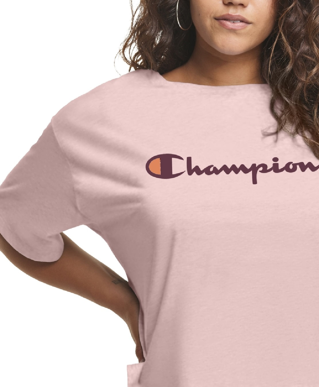 Camiseta feminina Champion com logotipo rosa, tamanho 2X