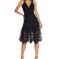 Vestido de coquetel feminino Darleen com decote em V e bordado em malha, tamanho médio, preto