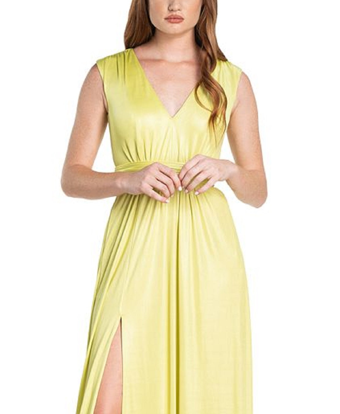 Vestido feminino Krista com decote profundo e fenda lateral, tamanho XX-S