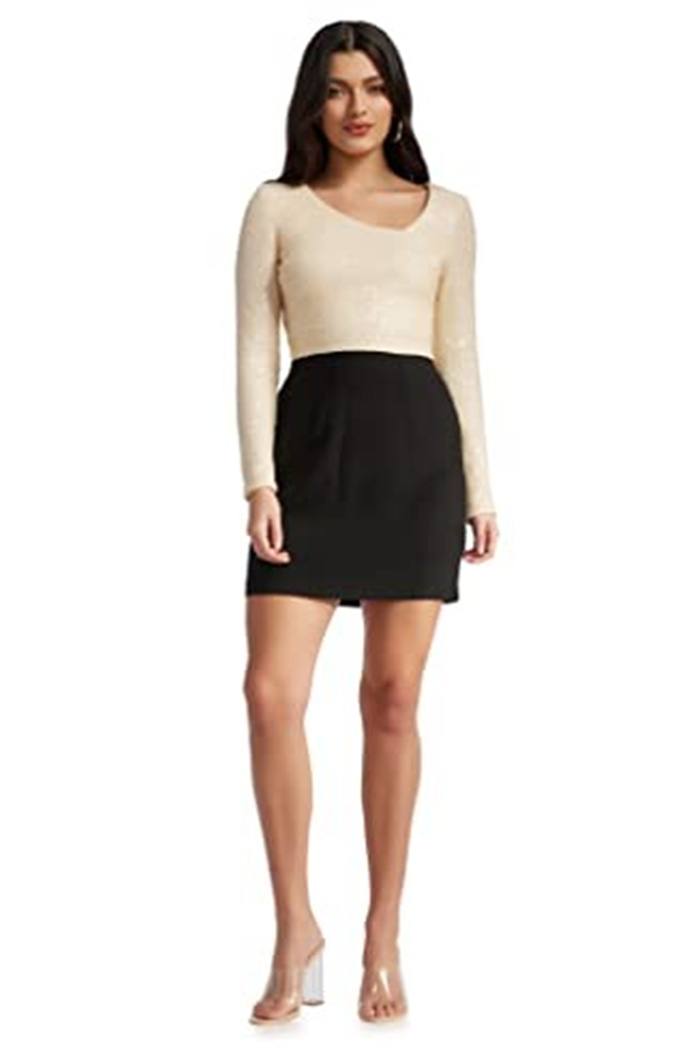 Vestido curto feminino Dress The Population creme/preto Chante tamanho médio