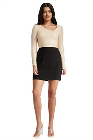 Vestido curto feminino Dress The Population creme/preto Chante tamanho médio