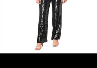 Dress The Population Macacão Feminino Preto com Lantejoulas e Gola V Tamanho Médio