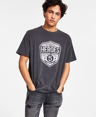 Camiseta masculina com estampa de logotipo Heroes Motors, cinza, tamanho extragrande