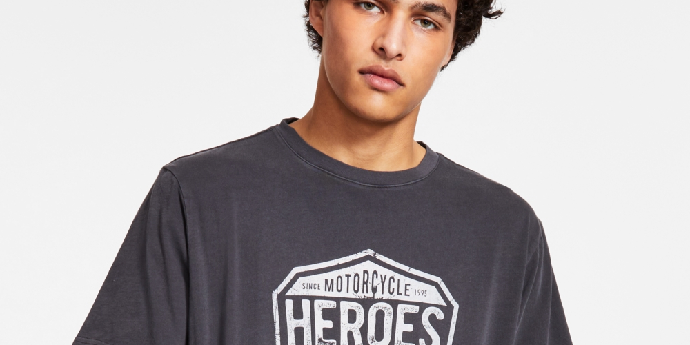 Camiseta masculina com estampa de logotipo Heroes Motors, cinza, tamanho extragrande