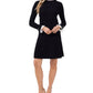 Vestido suéter feminino CeCe com gola plissada e manga comprida, preto, tamanho X-S