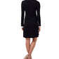 Vestido suéter feminino CeCe com gola plissada e manga comprida, preto, tamanho X-S
