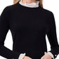 Vestido suéter feminino CeCe com gola plissada e manga comprida, preto, tamanho X-S