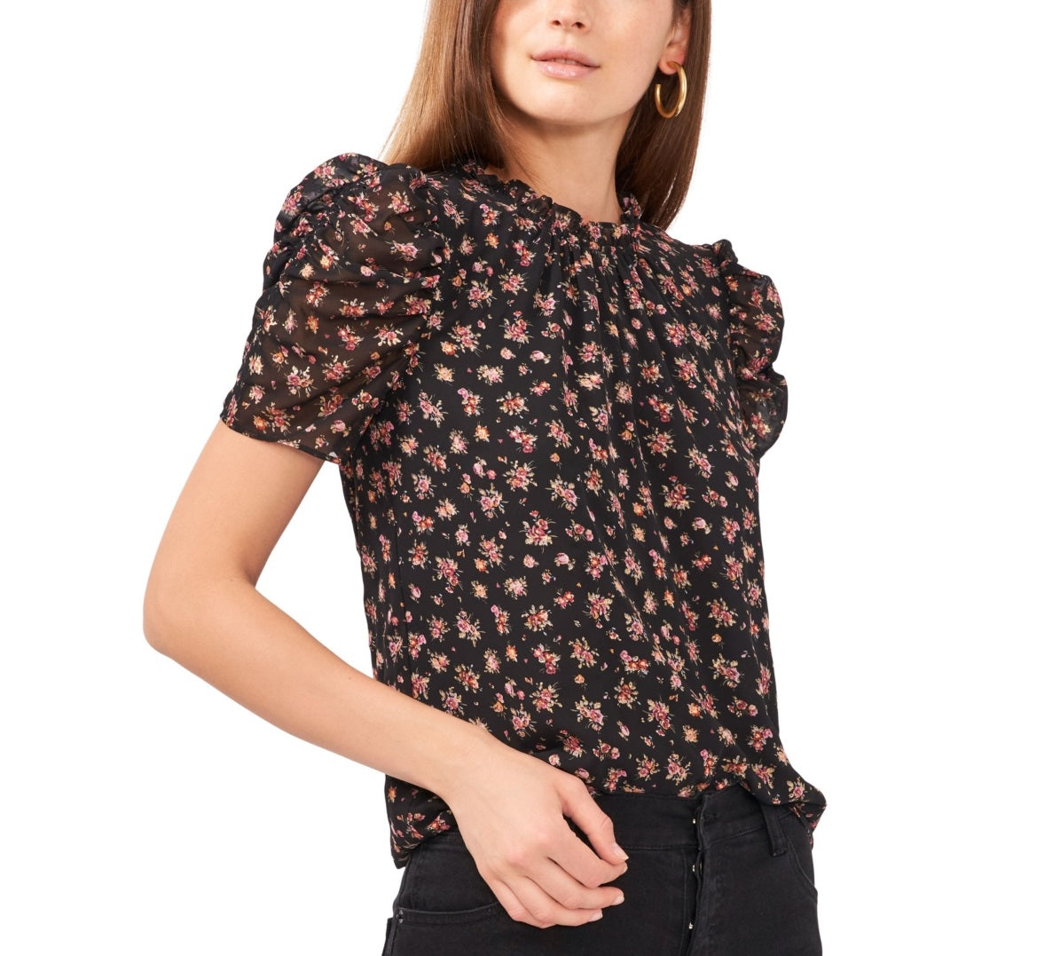 1.STATE Blusa Feminina com Babados e Estampa Floral e Buraco de Fechadura Amarela