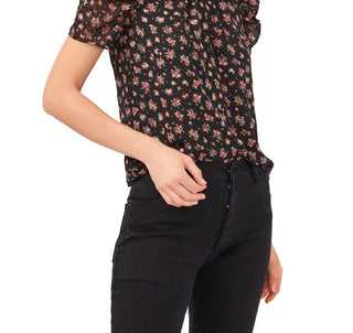 1.STATE Blusa Feminina com Babados e Estampa Floral e Buraco de Fechadura Amarela