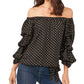 Vince Camuto Blusa feminina de bolinhas com ombro de fora e manga bolha, preta, tamanho extragrande