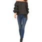 Vince Camuto Blusa feminina de bolinhas com ombro de fora e manga bolha, preta, tamanho extragrande