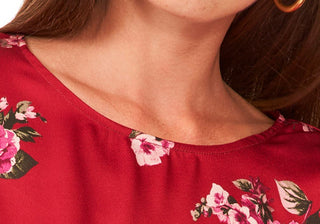 Vince Camuto Top Feminino Vermillion Floral Smocked Cintura Tamanho Médio