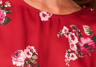 Vince Camuto Top Feminino Vermillion Floral Smocked Cintura Tamanho Médio