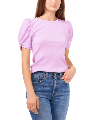 1. State Women's Pullover Top com gola redonda canelada Violeta Tamanho M