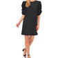 Vestido feminino CeCe com mangas franzidas, preto, tamanho grande