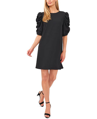 Vestido feminino CeCe com mangas franzidas, preto, tamanho grande