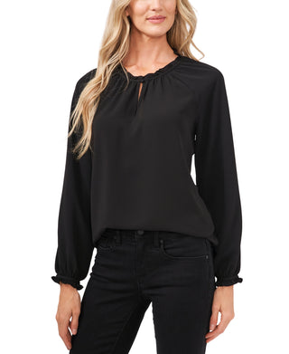 Blusa CeCe Feminina com Detalhe de Babados e Fenda Preta Tamanho Grande