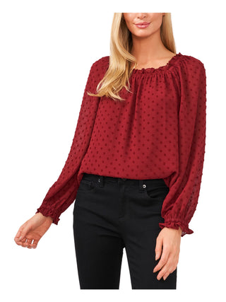 CeCe Women's Clip Dot Top Red Wine Size Small