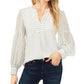 Blusa feminina CeCe com bolinhas e manga comprida, marrom, tamanho pequeno