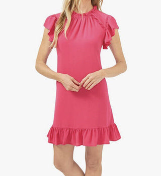Vestido feminino CeCe com mangas esvoaçantes e babados, rosa, tamanho médio