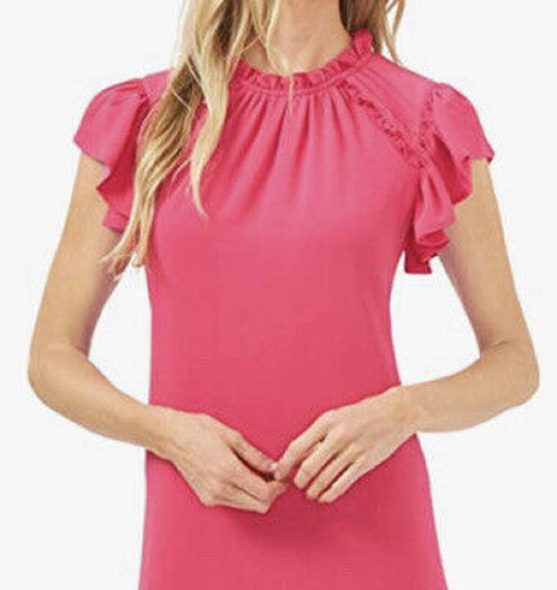 Vestido feminino CeCe com mangas esvoaçantes e babados, rosa, tamanho médio