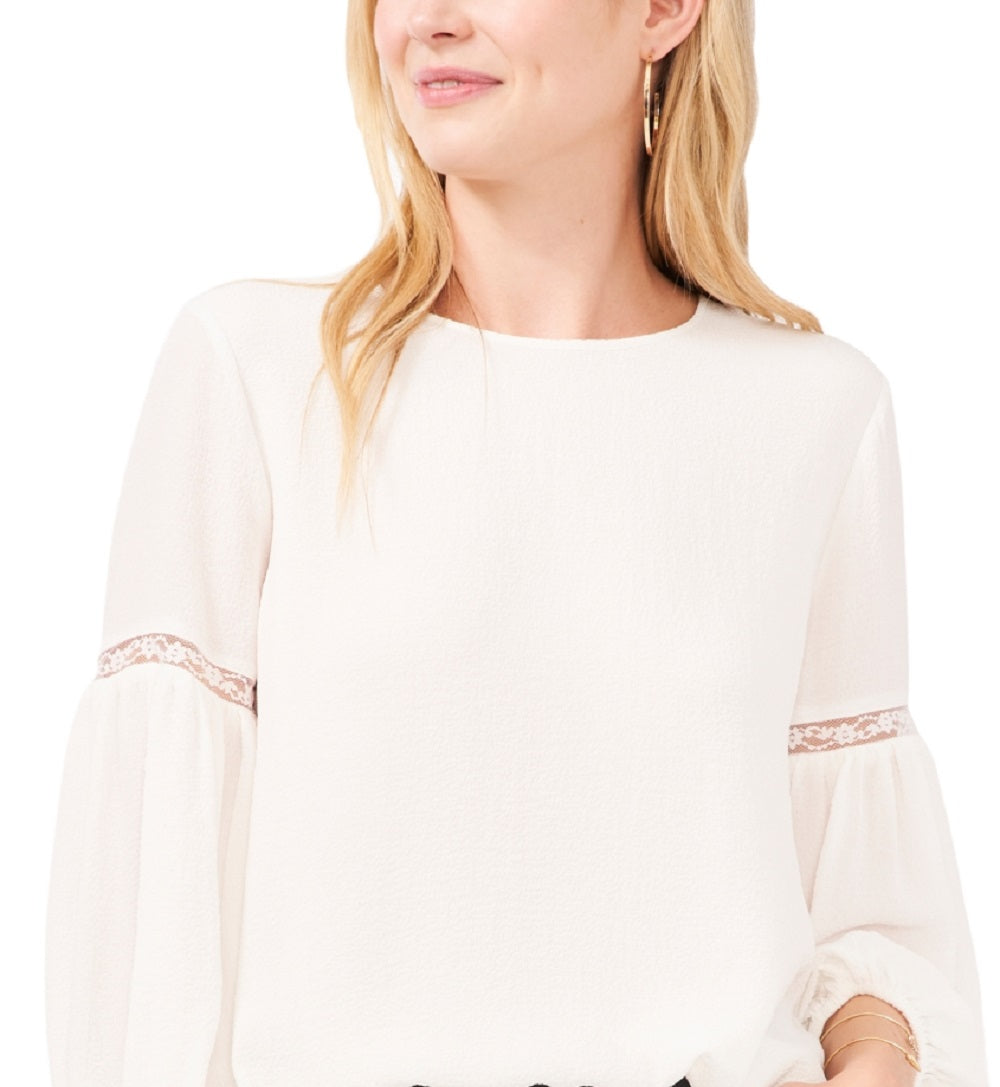 Blusa feminina Vince Camuto com detalhe de renda em crepe, marrom, tamanho X-S