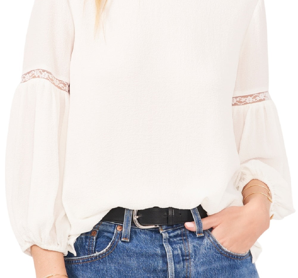 Blusa feminina Vince Camuto com detalhe de renda em crepe, marrom, tamanho X-S