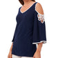 Vince Camuto Blusa feminina com ombros descobertos e decote em V, preta