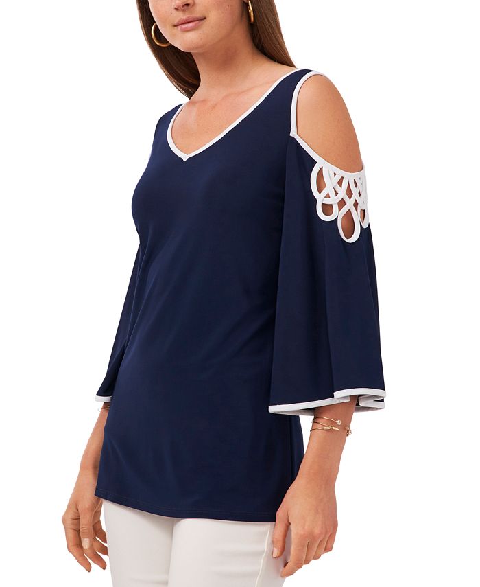 Vince Camuto Blusa feminina com ombros descobertos e decote em V, preta