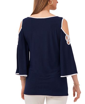 Vince Camuto Blusa feminina com ombros descobertos e decote em V, preta